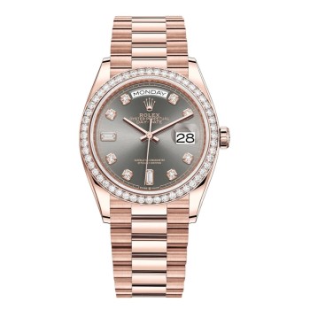 Réplica Rolex Day-Date ouro rosa ardósia diamante mostrador moldura de diamante relógio feminino M128345RBR-0052