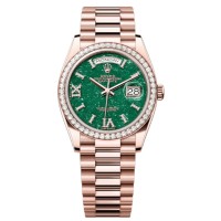 Cópia Rolex Day-Date Rosa Ouro Verde Aventurina Conjunto de Diamantes Mostrador Romano Relógio Feminino Moldura de Diamante M128345RBR-0068