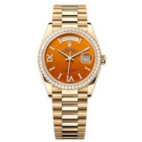 Réplica Rolex Day-Date Ouro Amarelo Carnelian Conjunto de Diamantes Romano Moldura Relógio Feminino M128348RBR-0049