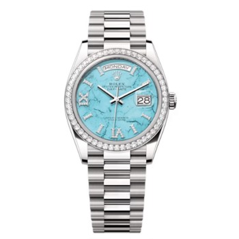 Cópia Rolex Day-Date Ouro Branco Turquesa Conjunto de Diamantes Mostrador Relógio Feminino Moldura de Diamante M128349RBR-0031