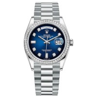 Cópia Rolex Day-Date Platinum Blue Ombre Diamond Dial Diamond Bezel Relógio feminino M128396TBR-0008