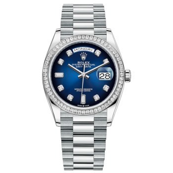 Cópia Rolex Day-Date Platinum Blue Ombre Diamond Dial Diamond Bezel Relógio feminino M128396TBR-0008