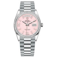 Cópia Rolex Day-Date Platinum Rosa Opal Conjunto de diamantes com mostrador romano e moldura de diamante Relógio feminino M128396TBR-0009