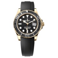 Réplica Rolex Yacht-Master 42 mostrador preto 18ky ouro amarelo Oysterflex relógio masculino M226658-0001