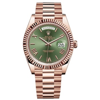 Cópia Rolex Day-Date 40 18k Everose Gold Olive Green Dial Relógio masculino do 60º aniversário M228235-0025