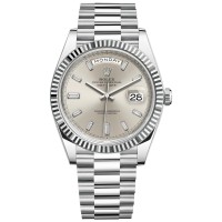 Relógio masculino Rolex Day-Date 40 platina prata diamante com mostrador falso M228236-0002