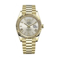 Réplica Rolex Day-Date 40 18K ouro amarelo prata com mostrador romano relógio masculino M228238-0002