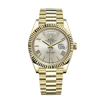 Réplica Rolex Day-Date 40 18K ouro amarelo prata com mostrador romano relógio masculino M228238-0002