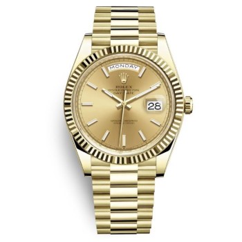 Cópia Rolex Day-Date 40 relógio masculino em ouro amarelo 18K com mostrador champanhe M228238-0003