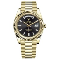 Cópia Rolex Day-Date 40 18K ouro amarelo preto diamante mostrador relógio masculino M228238-0004