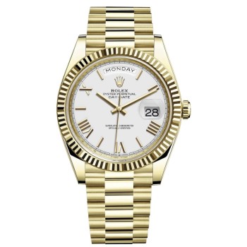 Cópia Rolex Day-Date 40 relógio masculino em ouro amarelo 18K com mostrador branco M228238-0042