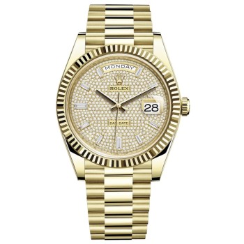 Réplica Rolex Day-Date 40 ouro amarelo 18K com mostrador de diamante relógio masculino M228238-0054