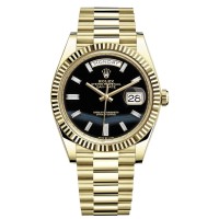 Relógio masculino Rolex Day-Date 40 falso em ouro amarelo 18K com mostrador de diamante ônix M228238-0059