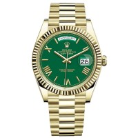 Réplica Rolex Day-Date 40 18K ouro amarelo verde romano mostrador relógio masculino M228238-0061