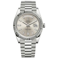 Réplica Rolex Day-Date 40 18k ouro branco prata diamante mostrador relógio masculino M228239-0003