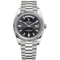 Réplica Rolex Day-Date 40 18K ouro branco preto diamante mostrador relógio masculino M228239-0005