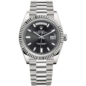 Réplica Rolex Day-Date 40 18K ouro branco preto diamante mostrador relógio masculino M228239-0005