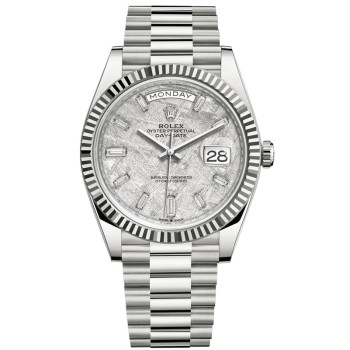 Réplica Rolex Day-Date 40 18K ouro branco meteorito diamante mostrador relógio masculino M228239-0055