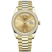 Réplica Rolex Day-Date 40 18K ouro amarelo champanhe mostrador diamante moldura relógio masculino M228348RBR-0008