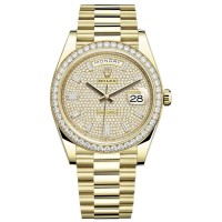 Cópia Rolex Day-Date 40 18K ouro amarelo diamante pavimentado mostrador moldura de diamante relógio masculino M228348RBR-0037