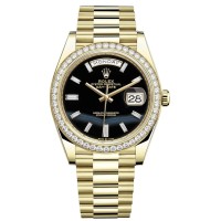 Cópia Rolex Day-Date 40 18K ouro amarelo ônix diamante mostrador diamante moldura relógio masculino M228348RBR-0039