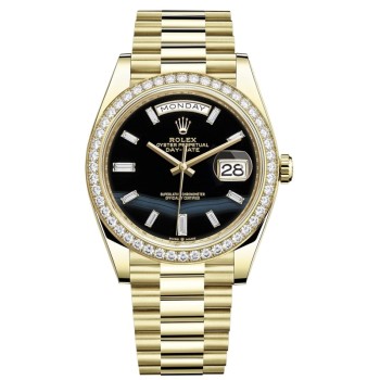 Cópia Rolex Day-Date 40 18K ouro amarelo ônix diamante mostrador diamante moldura relógio masculino M228348RBR-0039