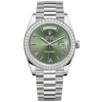 Cópia Rolex Day-Date 40 18k ouro branco oliva verde mostrador diamante moldura relógio masculino M228349RBR-0030