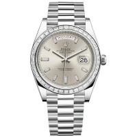 Cópia Rolex Day-Date 40 Platina Prata Diamante Mostrador Relógio Masculino Moldura Diamante M228396TBR-0011