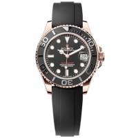 Cópia Rolex Yacht-Master 37 mostrador preto 18ky rosa ouro Oysterflex relógio masculino m268655-0017