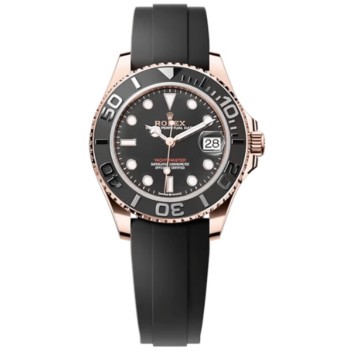 Cópia Rolex Yacht-Master 37 mostrador preto 18ky rosa ouro Oysterflex relógio masculino m268655-0017