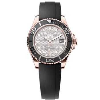 Relógio masculino Rolex Yacht-Master 37 pavimentado com diamantes falso em ouro rosa 18ky Oysterflex M268655-0019