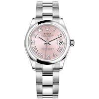 Réplica Rolex Datejust 31 em aço inoxidável com mostrador romano rosa relógio feminino M278240-0013