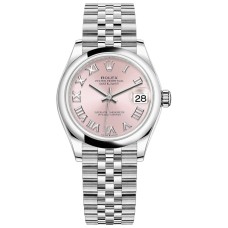 Cópia Rolex Datejust 31 aço inoxidável rosa com mostrador romano relógio feminino M278240-0014