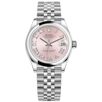 Cópia Rolex Datejust 31 aço inoxidável rosa com mostrador romano relógio feminino M278240-0014