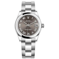 Relógio feminino Rolex Datejust 31 falso em aço inoxidável cinza escuro com mostrador romano M278240-0015