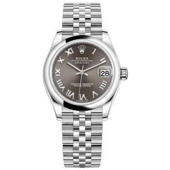 Réplica Rolex Datejust 31 em aço inoxidável cinza escuro com mostrador romano relógio feminino M278240-0016