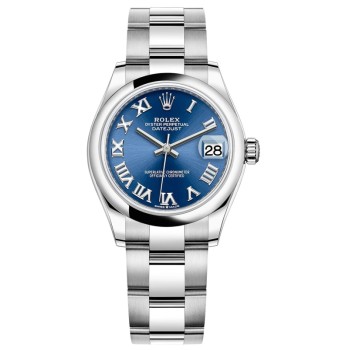 Relógio feminino Rolex Datejust 31 falso em aço inoxidável com mostrador romano azul M278240-0017