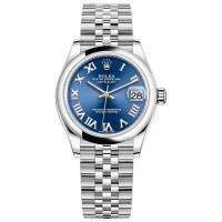 Réplica Rolex Datejust 31 em aço inoxidável com mostrador romano azul relógio feminino M278240-0018