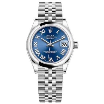 Réplica Rolex Datejust 31 em aço inoxidável com mostrador romano azul relógio feminino M278240-0018