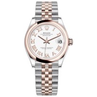 Réplica Rolex Datejust 31 em aço e ouro Everose 18kt com mostrador romano branco relógio feminino M278241-0002