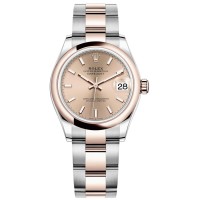 Relógio feminino Rolex Datejust 31 falso em aço e ouro Everose 18kt com mostrador rosa M278241-0009