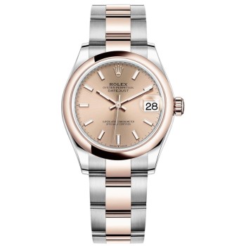 Relógio feminino Rolex Datejust 31 falso em aço e ouro Everose 18kt com mostrador rosa M278241-0009