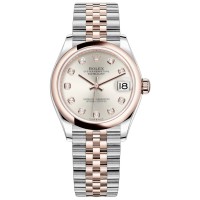 Relógio feminino Rolex Datejust 31 falso em aço e ouro Everose 18kt prata diamante mostrador M278241-0016