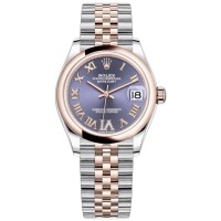 Relógio feminino Rolex Datejust 31 falso em aço e ouro Everose 18kt com berinjela com mostrador romano M278241-0020