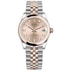 Cópia Rolex Datejust 31 em aço e ouro Everose 18kt com mostrador em diamante rosa relógio feminino M278241-0024