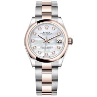 Réplica Rolex Datejust 31 em aço e ouro Everose 18kt com mostrador em madrepérola e diamante com mostrador feminino M278241-0025