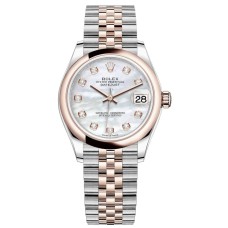 Cópia Rolex Datejust 31 em aço e ouro Everose 18kt com mostrador em madrepérola e diamante relógio feminino M278241-0026