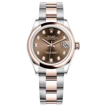 Réplica Rolex Datejust 31 em aço e ouro Everose 18kt com mostrador de diamante e chocolate relógio feminino M278241-0027