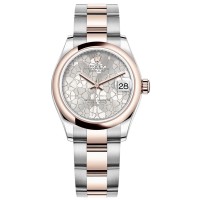 Cópia Rolex Datejust 31 Relógio feminino prata com motivo floral e mostrador de diamante M278241-0031