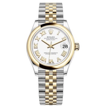 Réplica Rolex Datejust 31 em aço inoxidável e ouro amarelo com mostrador romano branco relógio feminino M278243-0002